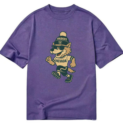 Nevada Wolf wearing Raiders beanie with outlaw patch and wayfarer sunglasses - Classic T-shirt - Purple