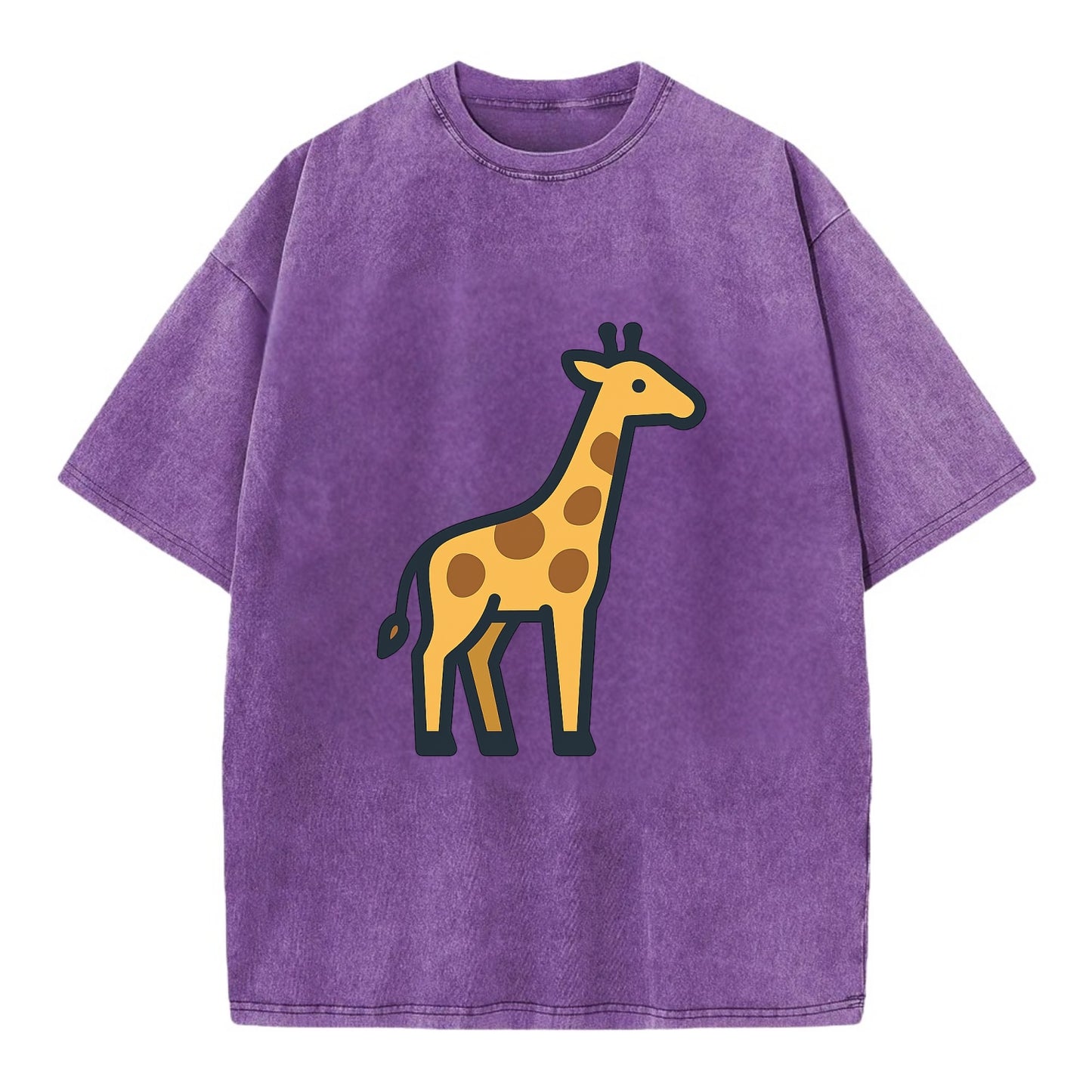 Giraffe - Yellow with brown patches flat side profile - Vintage T-shirt - Purple