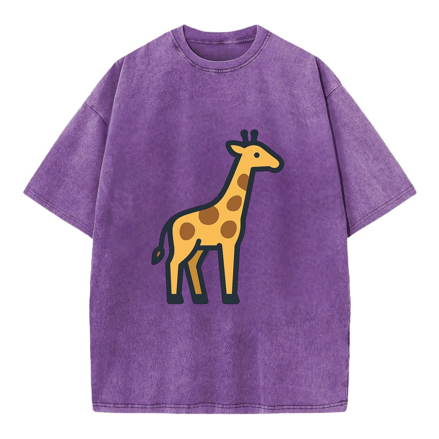 Giraffe - Yellow with brown patches flat side profile - Vintage T-shirt - Purple