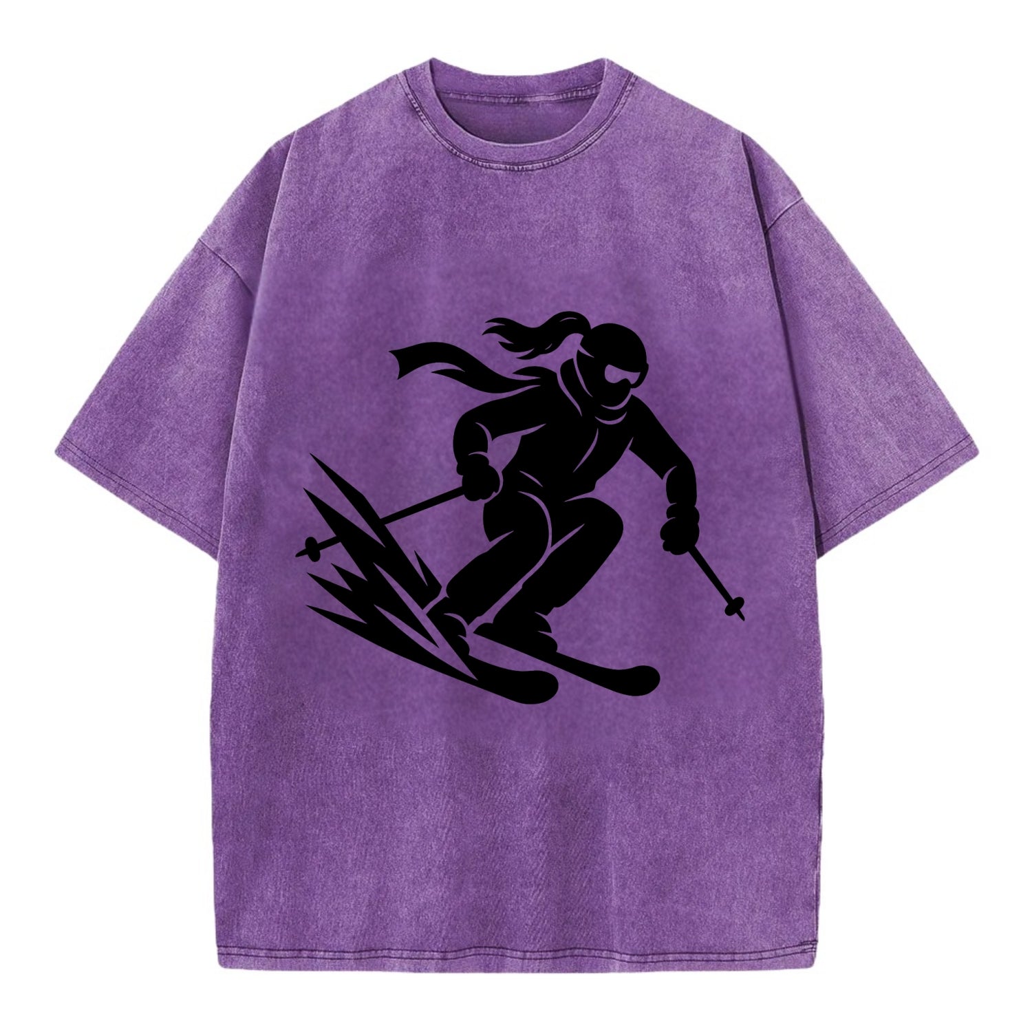 Skier carving down snowy slope - Vintage T-shirt - Purple