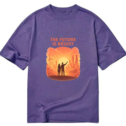 Sunrise over thriving sustainable city - "The Future is Bright" - optimistic - Classic T-shirt - Purple