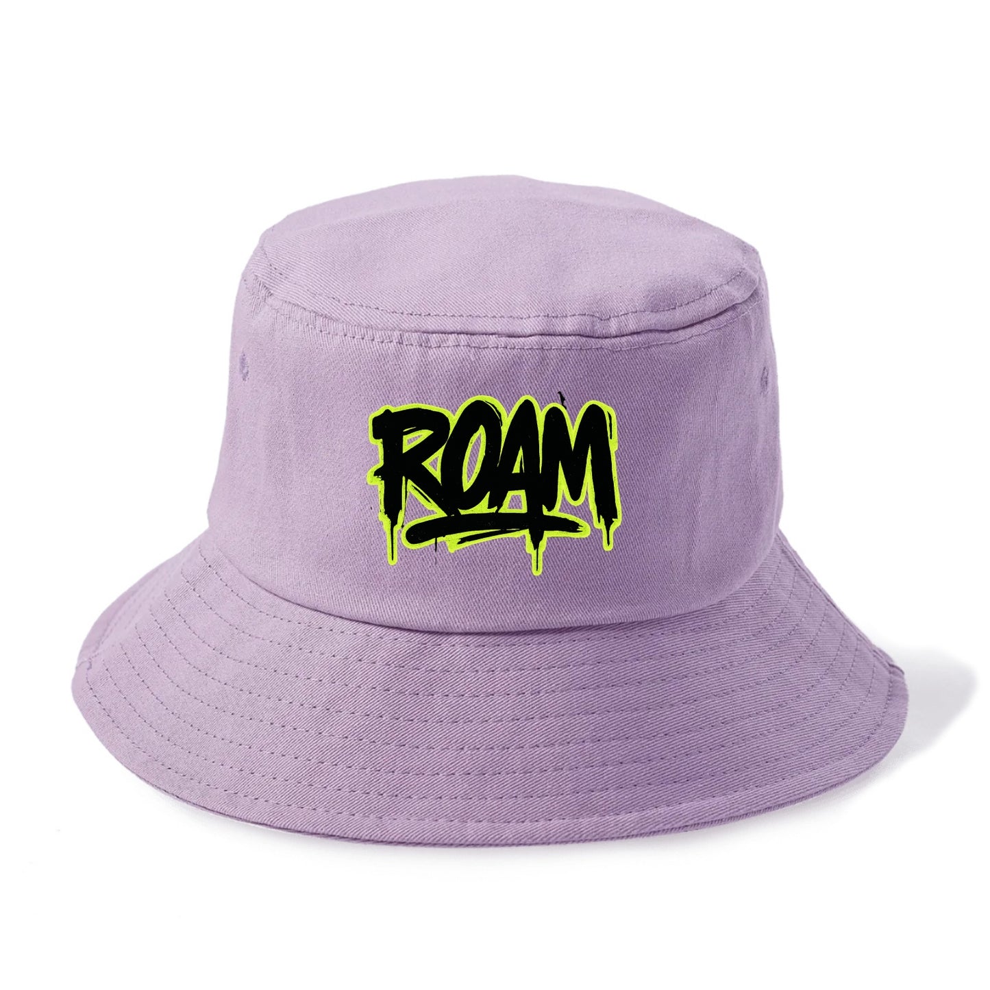 Bold typography design - "ROAM" - wander freely, no destination needed - Bucket Hat - Purple