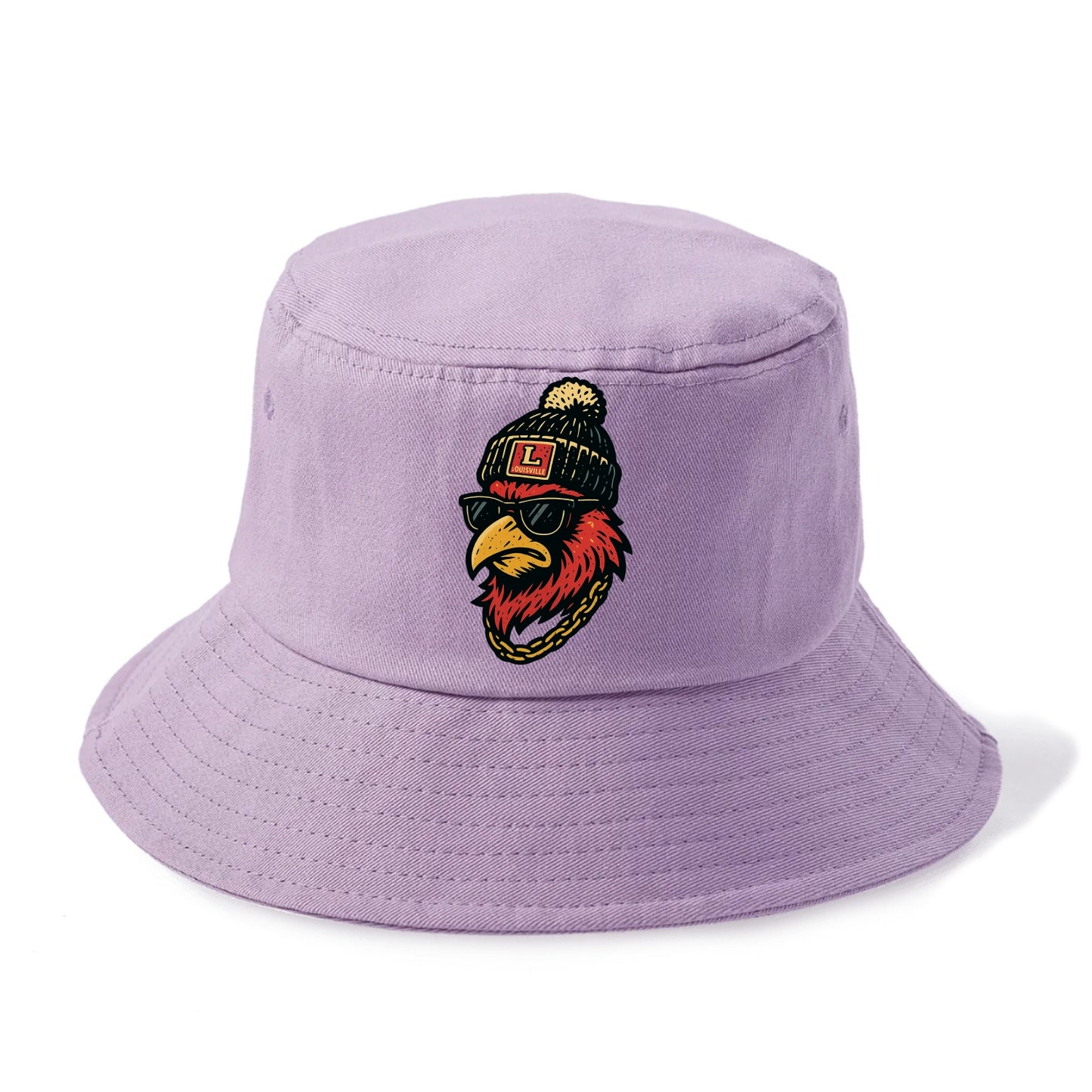 Louisville Cardinal wearing Louisville beanie with L patch - Bucket Hat - Purple
