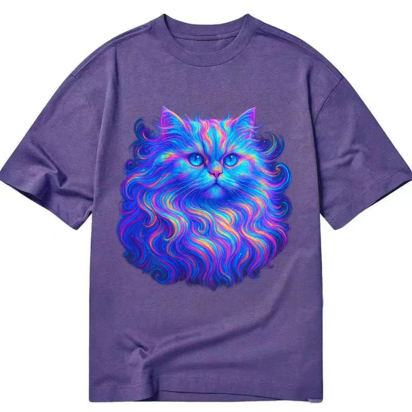 Luxurious Persian cat with flowing fur that refracts into rainbow prisms, soft - Classic T-shirt - Purple