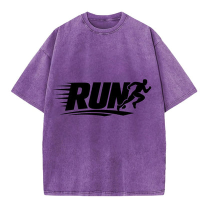 Bold typography design - "RUN" - cardio life, runner identity - Vintage T-shirt - Purple