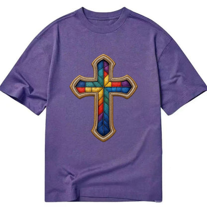 Stained Glass Cross  - Classic T-shirt - Purple
