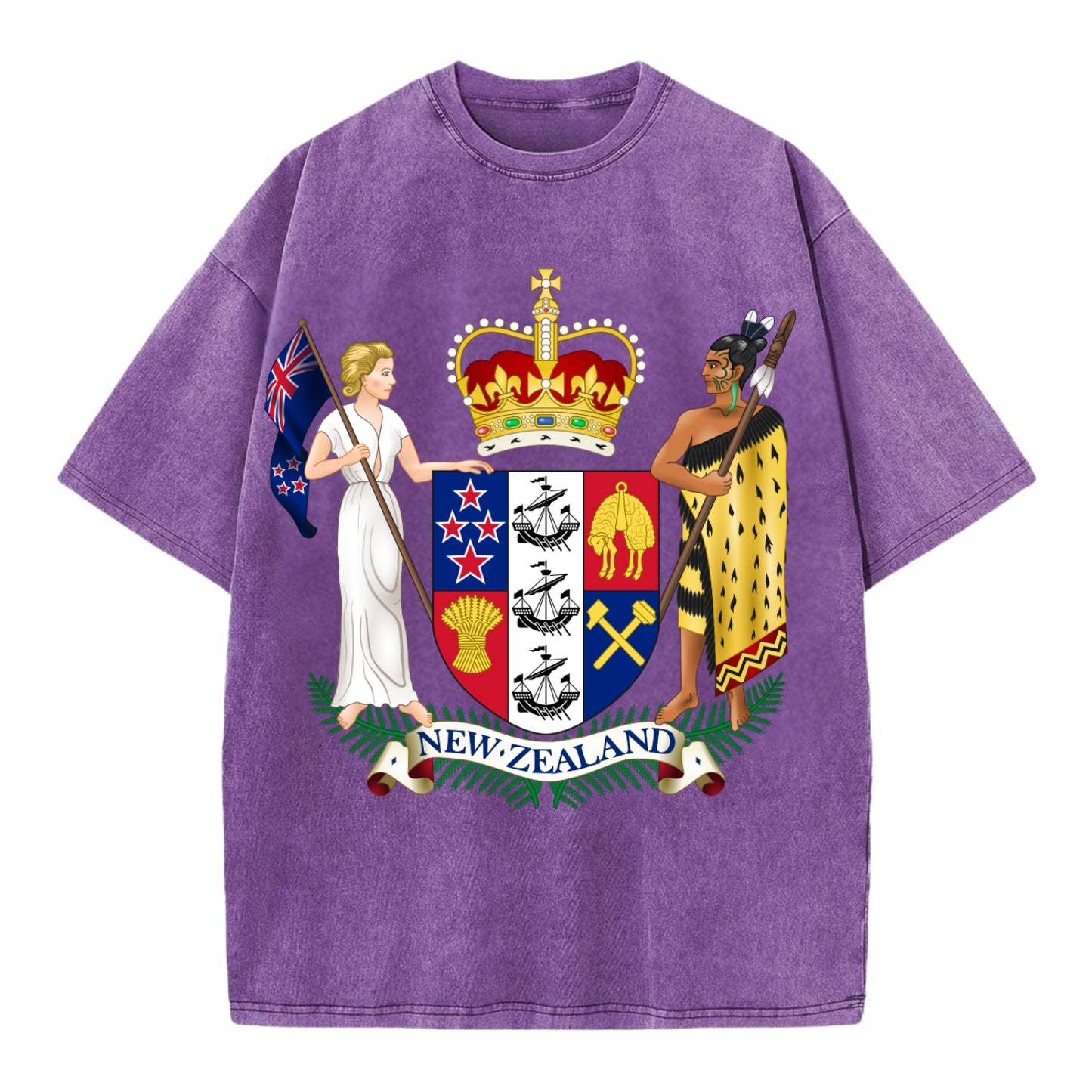 Coat Of Arms Of New Zealand - Vintage T-shirt - Purple