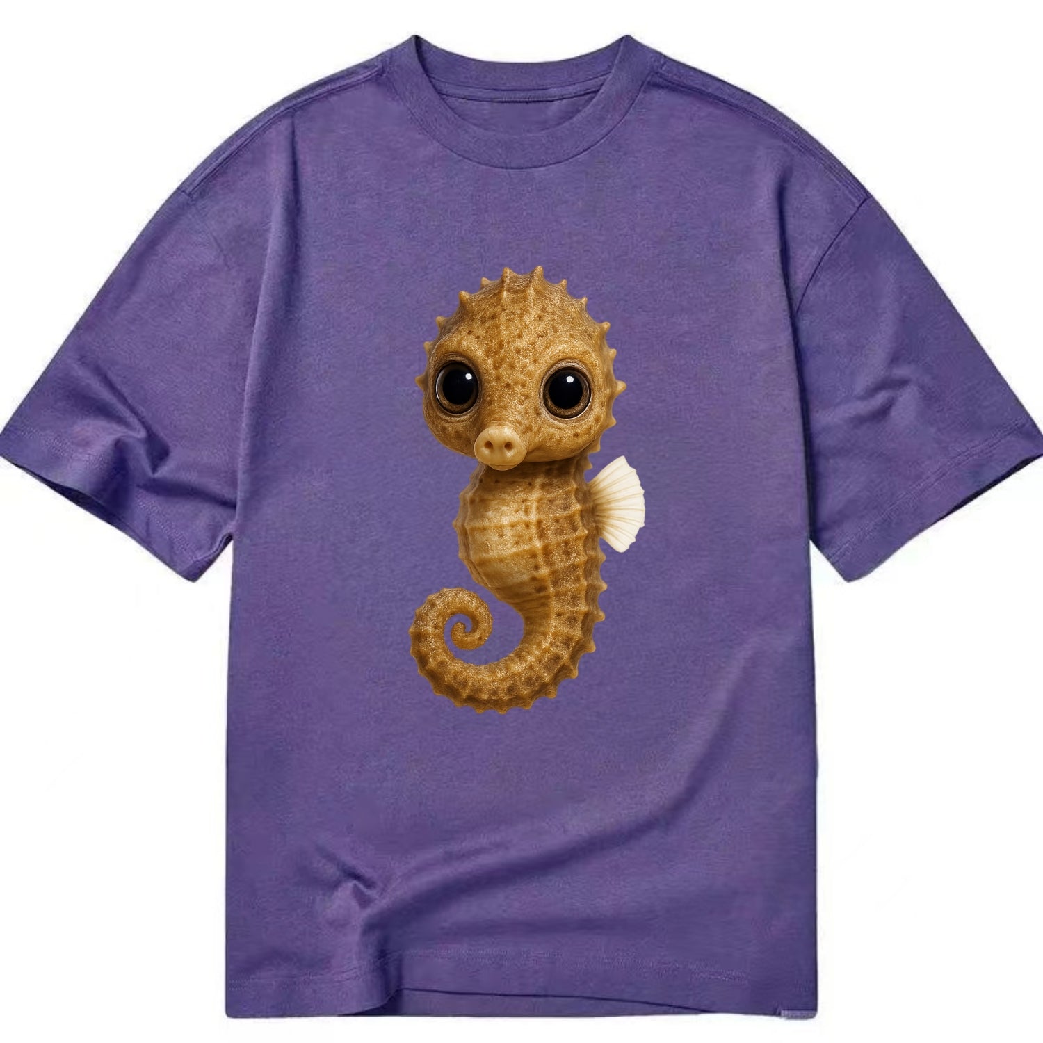 Baby Seahorse - curled tail, snout, large eyes, front-facing, delicate and cute - Classic T-shirt - Purple
