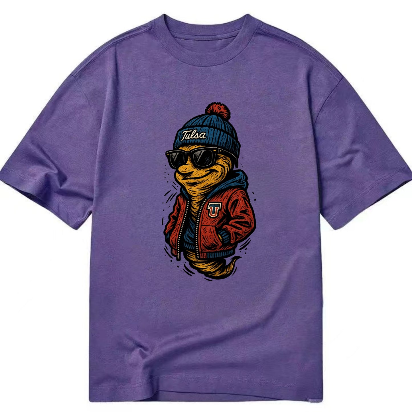 Tulsa Hurricane wearing Tulsa beanie with TU patch - Classic T-shirt - Purple