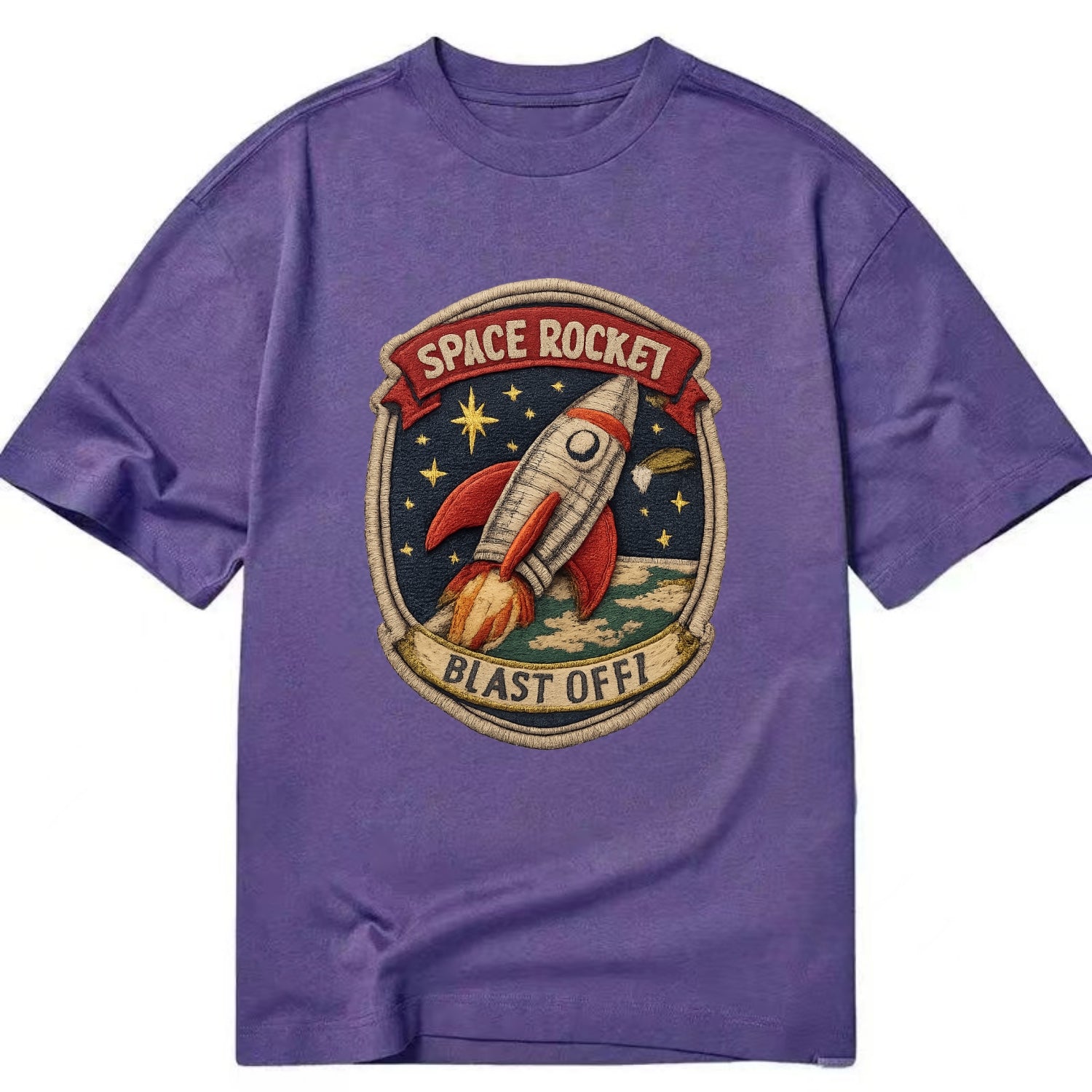RETRO ROCKET - 1950s space rocket in silver and red , atomic age - Classic T-shirt - Purple