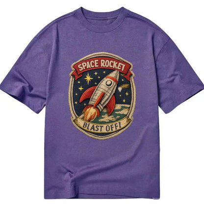 RETRO ROCKET - 1950s space rocket in silver and red , atomic age - Classic T-shirt - Purple