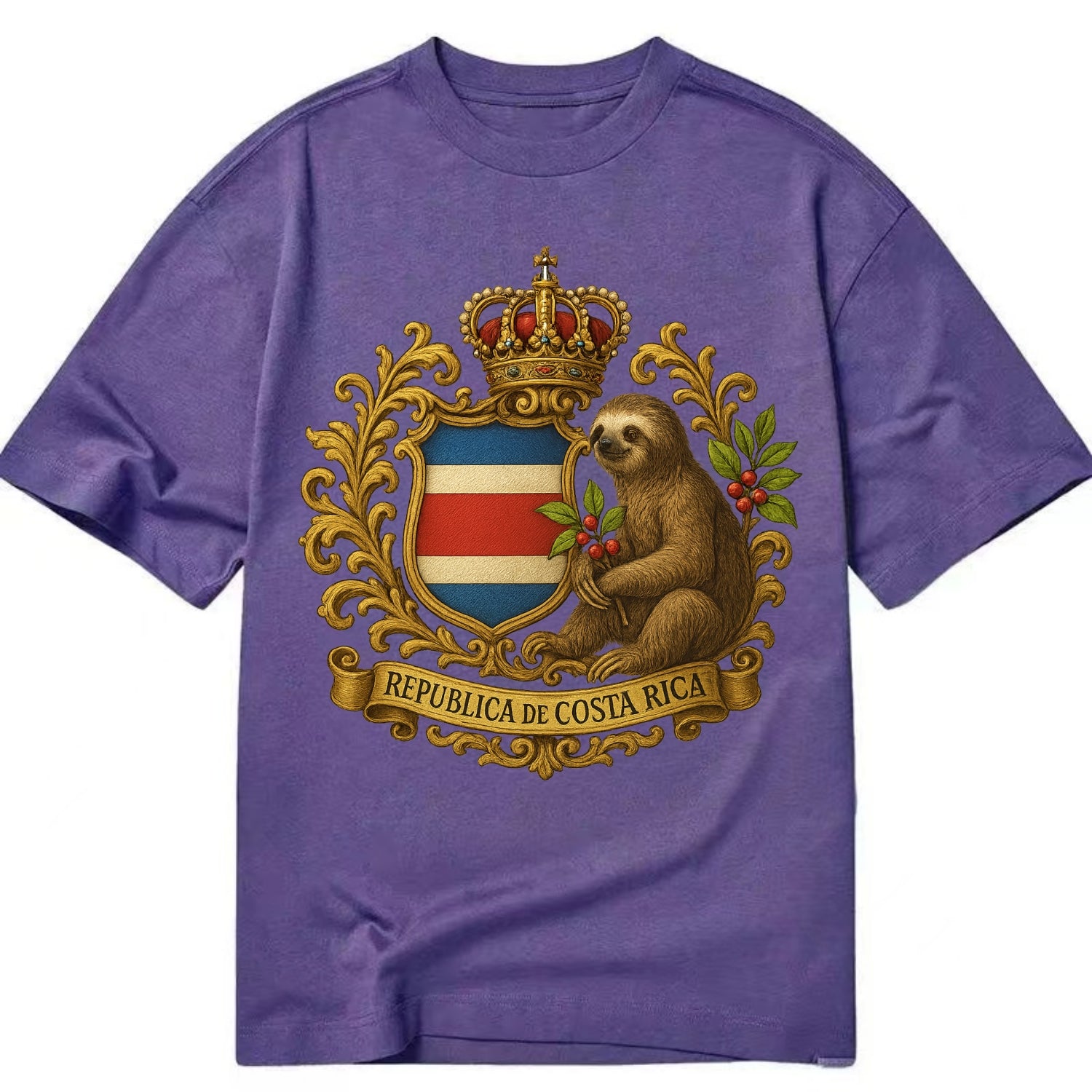 Costa Rica Sloth Emblem  - Classic T-shirt - Purple