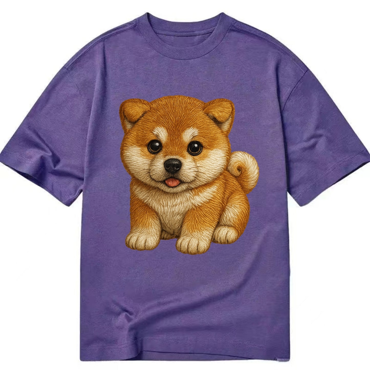 Baby Akita Puppy - fluffy bear-like, curled tail, dignified eyes, front-facing, - Classic T-shirt - Purple
