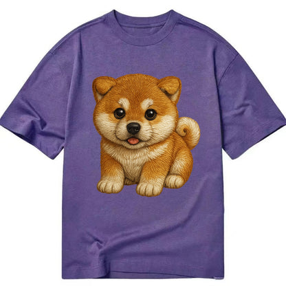 Baby Akita Puppy - fluffy bear-like, curled tail, dignified eyes, front-facing, - Classic T-shirt - Purple