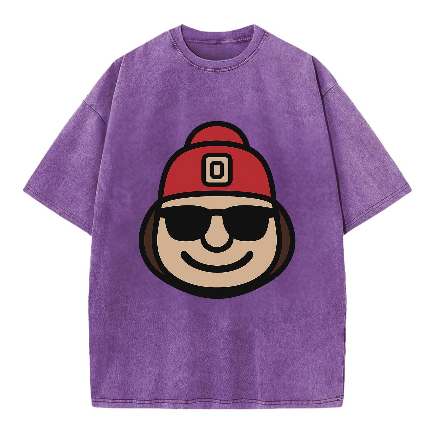 Columbus Brutus wearing Ohio State beanie with Block O patch - Vintage T-shirt - Purple
