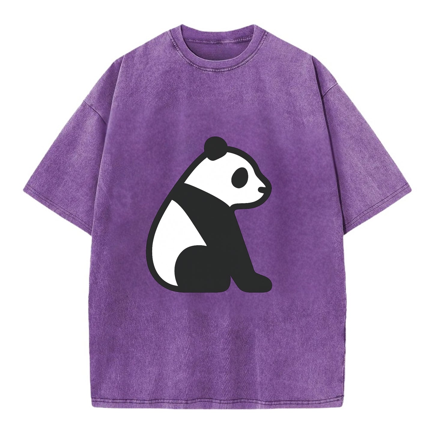 Panda - Black and white sitting pose flat side profile - Vintage T-shirt - Purple