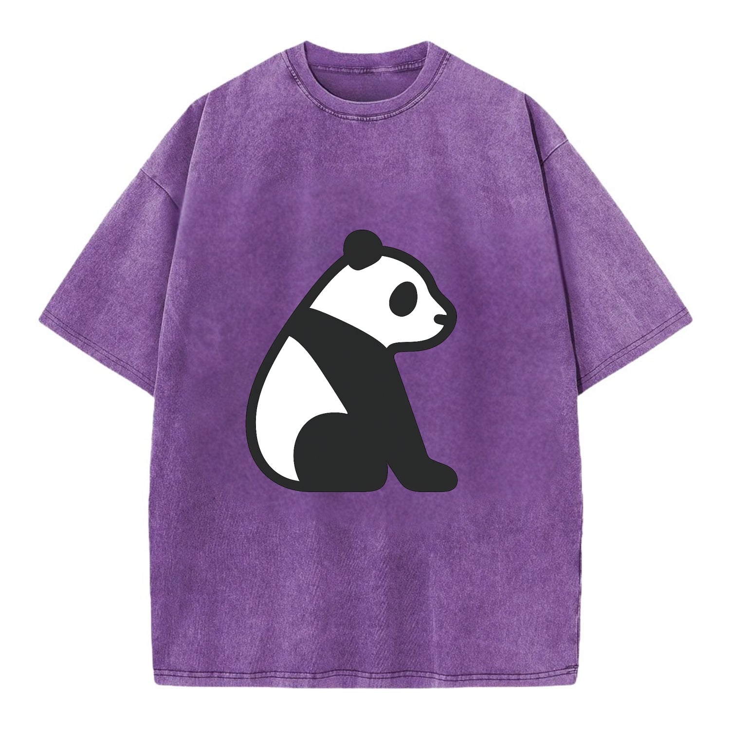 Panda - Black and white sitting pose flat side profile - Vintage T-shirt - Purple