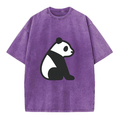 Panda - Black and white sitting pose flat side profile - Vintage T-shirt - Purple