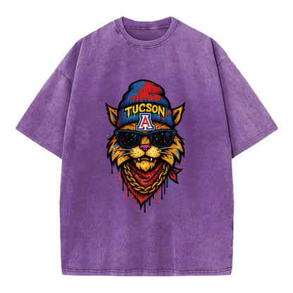 Tucson Wildcat wearing Arizona beanie with A patch - Vintage T-shirt - Purple