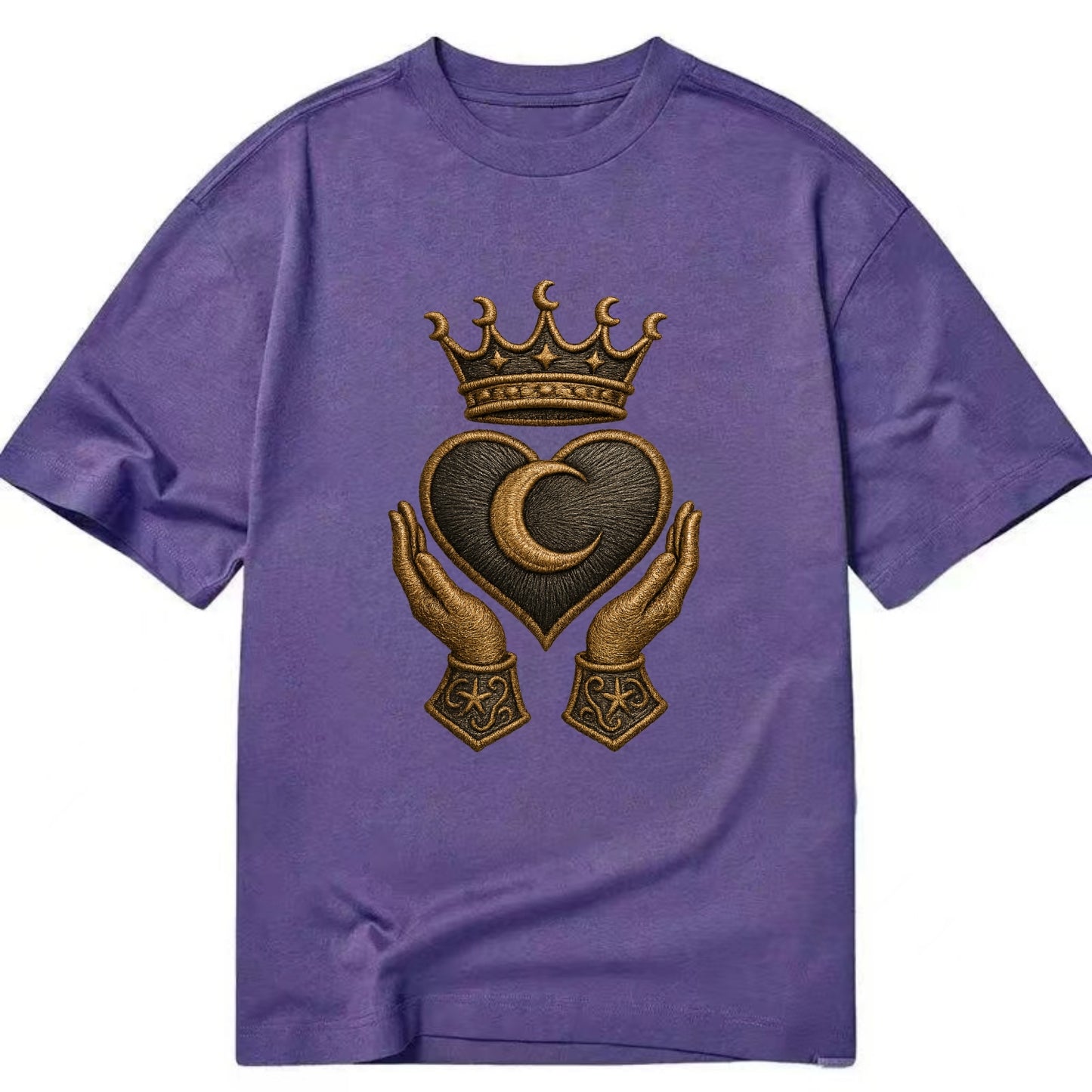 Moonlit crescent crown cradling a hematite heart with stargazer hands cupped - Classic T-shirt - Purple