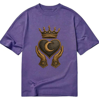 Moonlit crescent crown cradling a hematite heart with stargazer hands cupped - Classic T-shirt - Purple