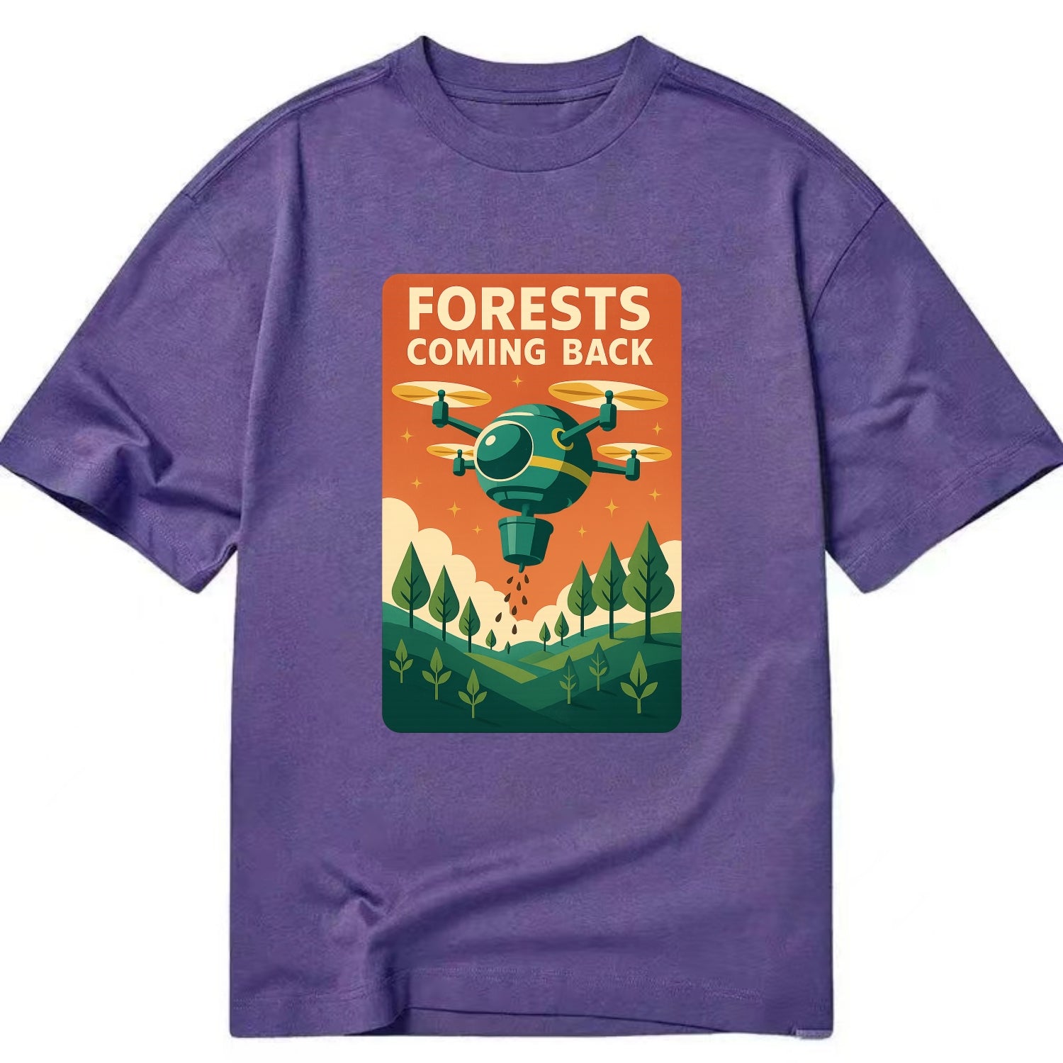 Reforestation drone planting millions of trees - "Forests Coming Back" - nature - Classic T-shirt - Purple