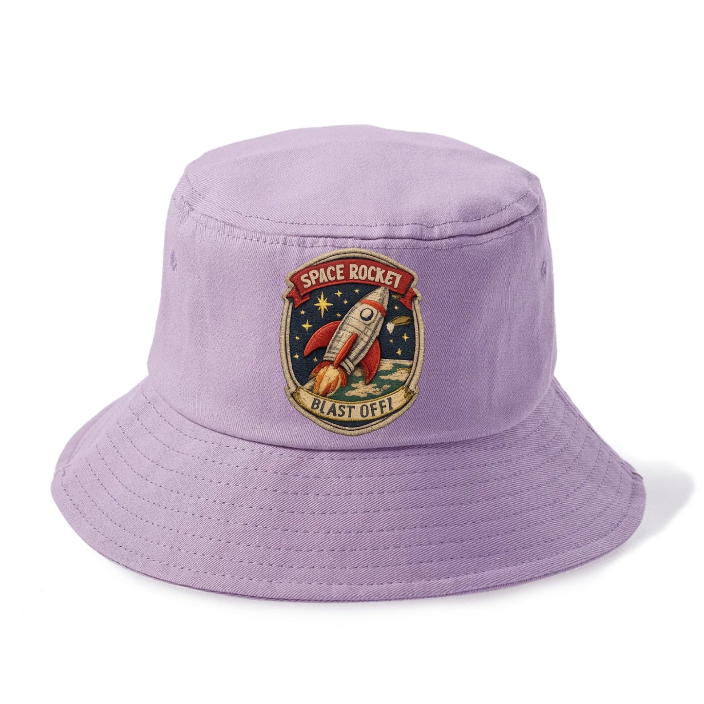 RETRO ROCKET - 1950s space rocket in silver and red , atomic age - Bucket Hat - Purple