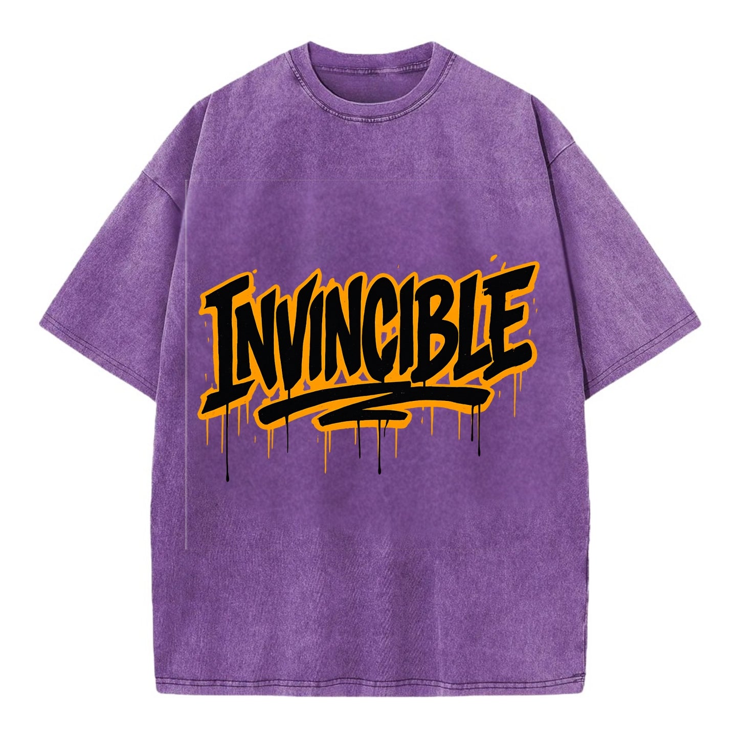 Bold typography design - "INVINCIBLE" - cannot be defeated, unconquerable - Vintage T-shirt - Purple