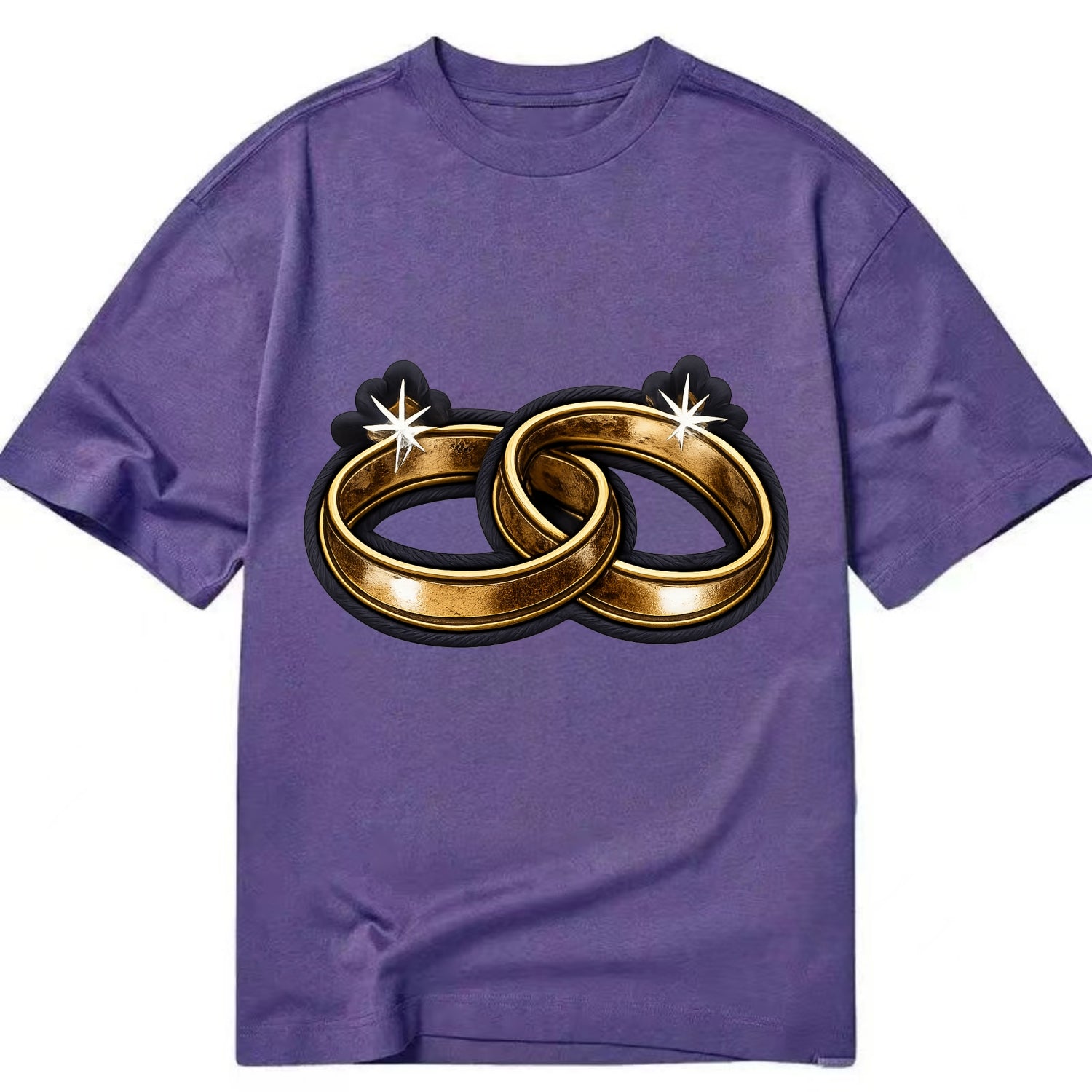 WEDDING RINGS - interlocked bands in gold , marriage - Classic T-shirt - Purple