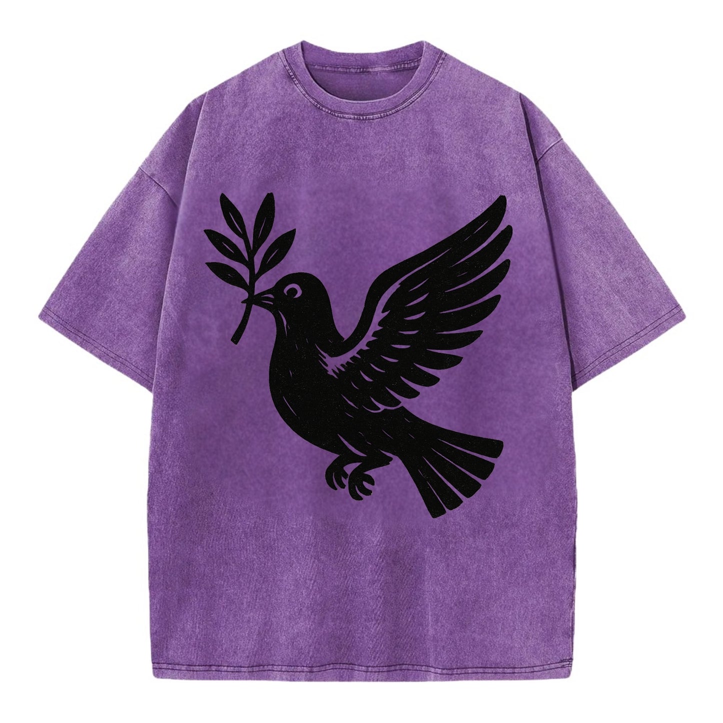 Dove carrying olive branch - peace movement ink painting - Vintage T-shirt - Purple