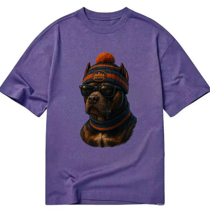 Chicago Pitbull wearing Bears beanie with skyline patch and wayfarer sunglasses - Classic T-shirt - Purple
