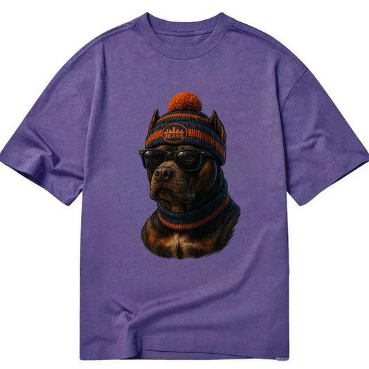 Chicago Pitbull wearing Bears beanie with skyline patch and wayfarer sunglasses - Classic T-shirt - Purple
