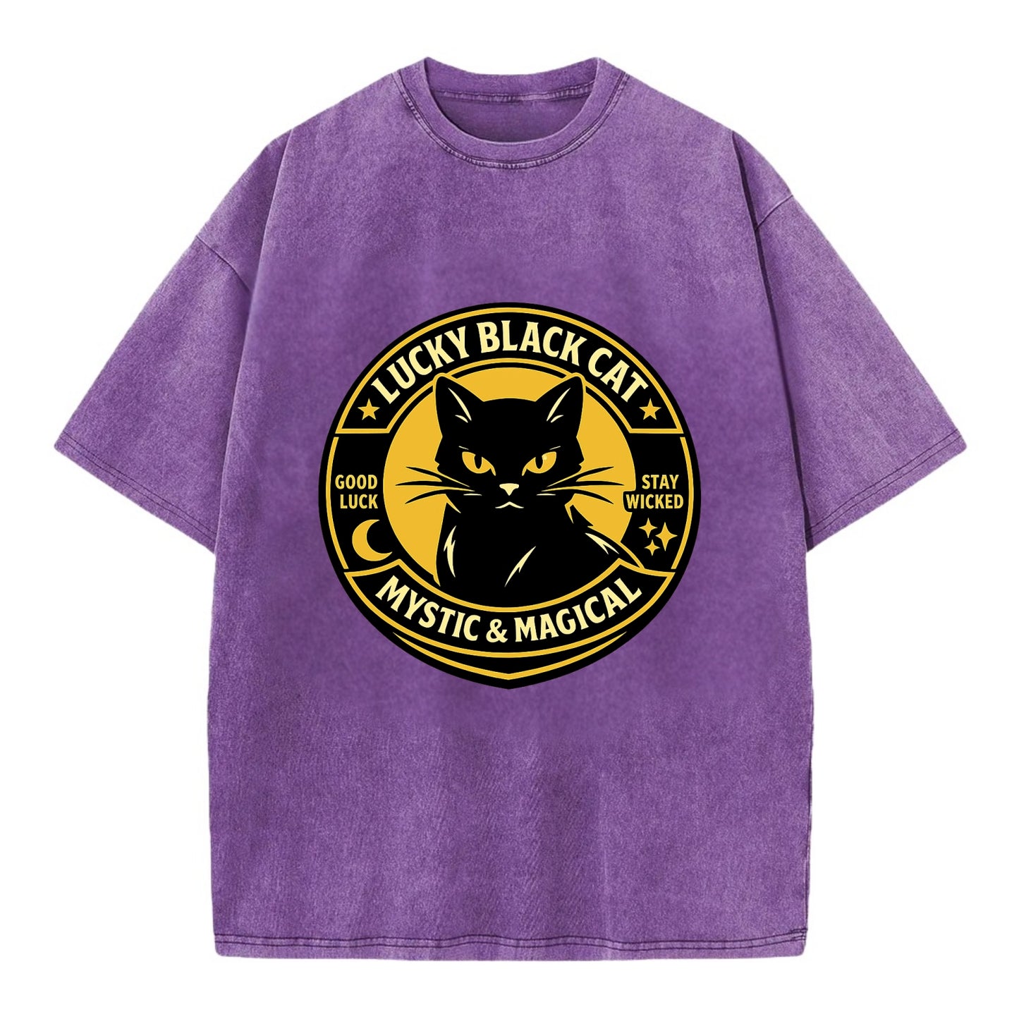Mystic Feline Emblem - Vintage T-shirt - Purple