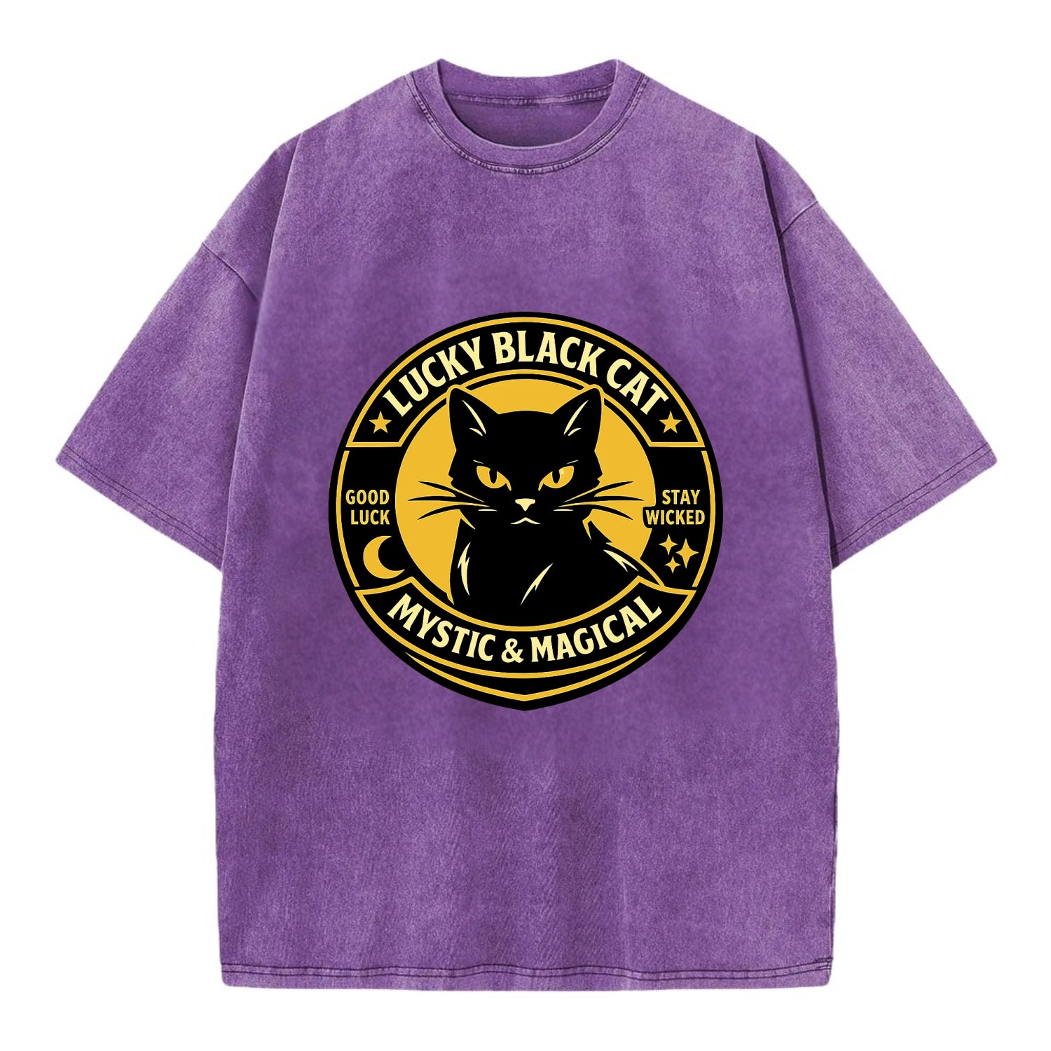 Mystic Feline Emblem - Vintage T-shirt - Purple