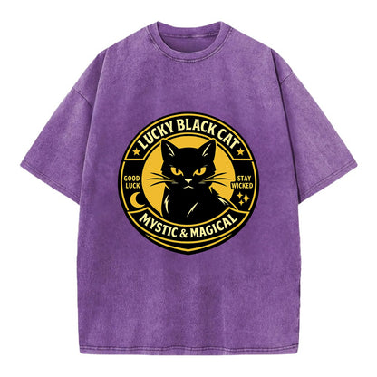 Mystic Feline Emblem - Vintage T-shirt - Purple
