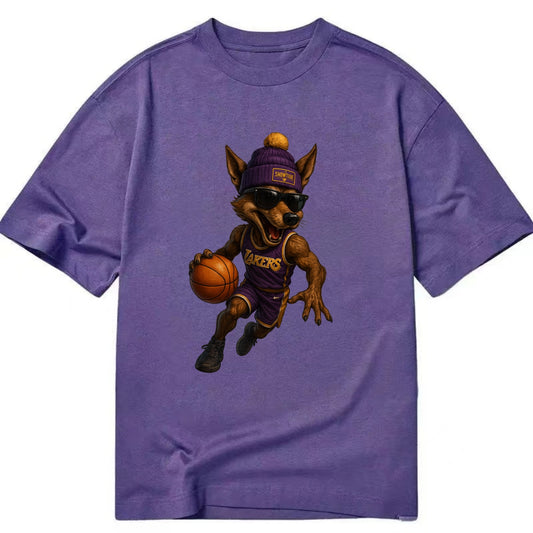 Hollywood Coyote wearing Lakers beanie with Showtime patch and wayfarer sunglasses - Classic T-shirt - Purple