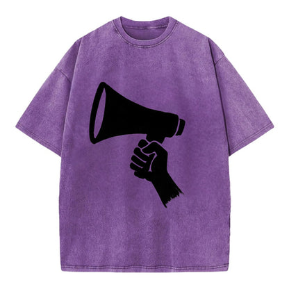 Megaphone silhouette - voice and protest ink brushwork - Vintage T-shirt - Purple