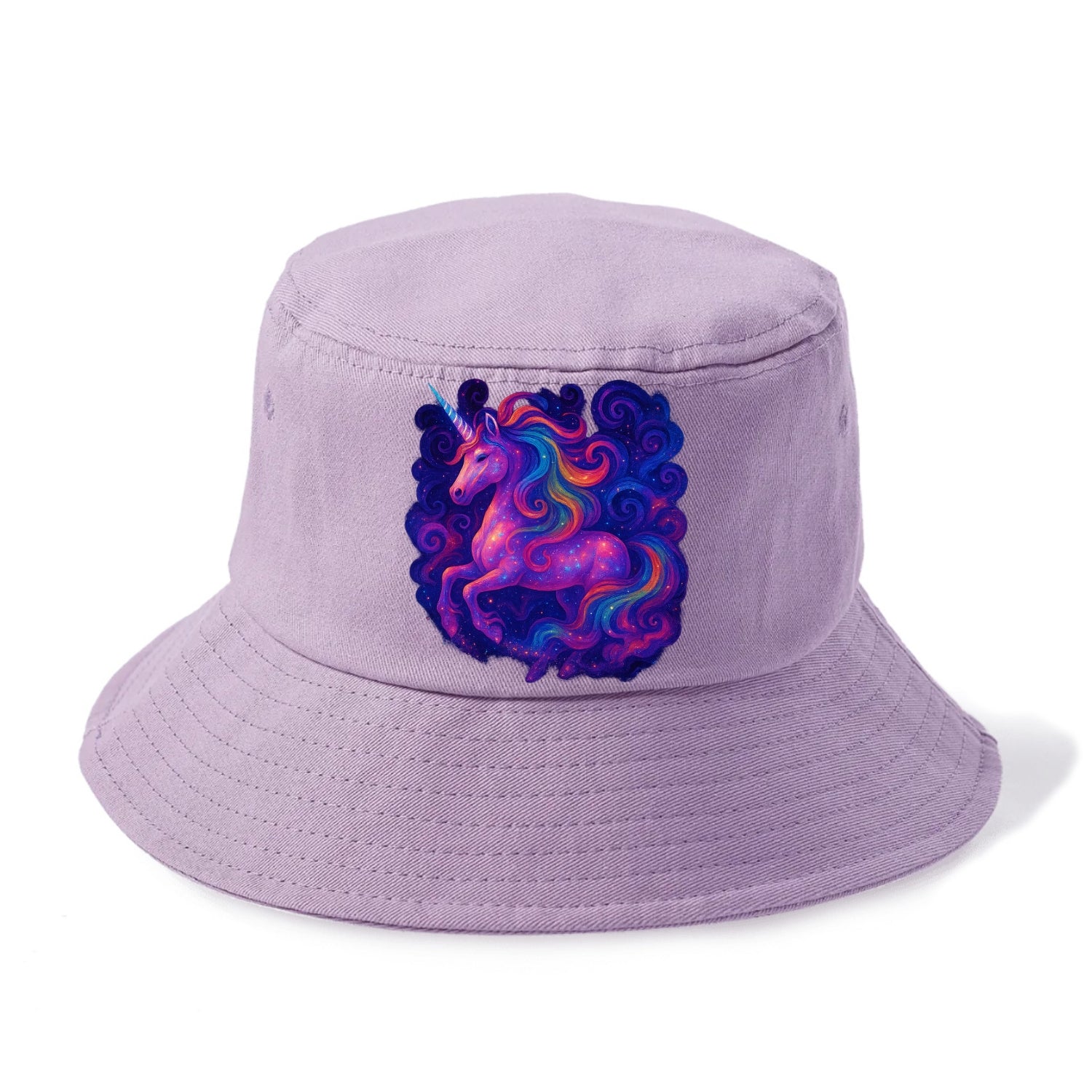 Magical unicorn with flowing rainbow gradient mane, iridescent horn with spiral light - Bucket Hat - Purple