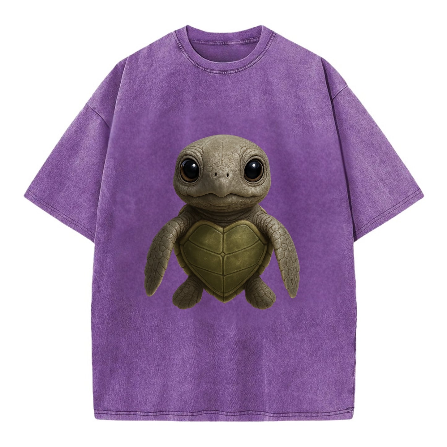 Baby Olive Ridley Turtle - olive green shell, heart-shaped carapace, bright eyes, - Vintage T-shirt - Purple