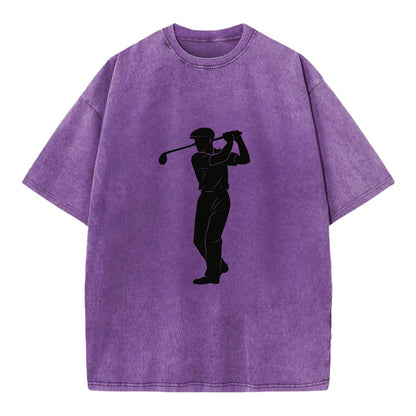 Golfer mid-swing with driver - Vintage T-shirt - Purple