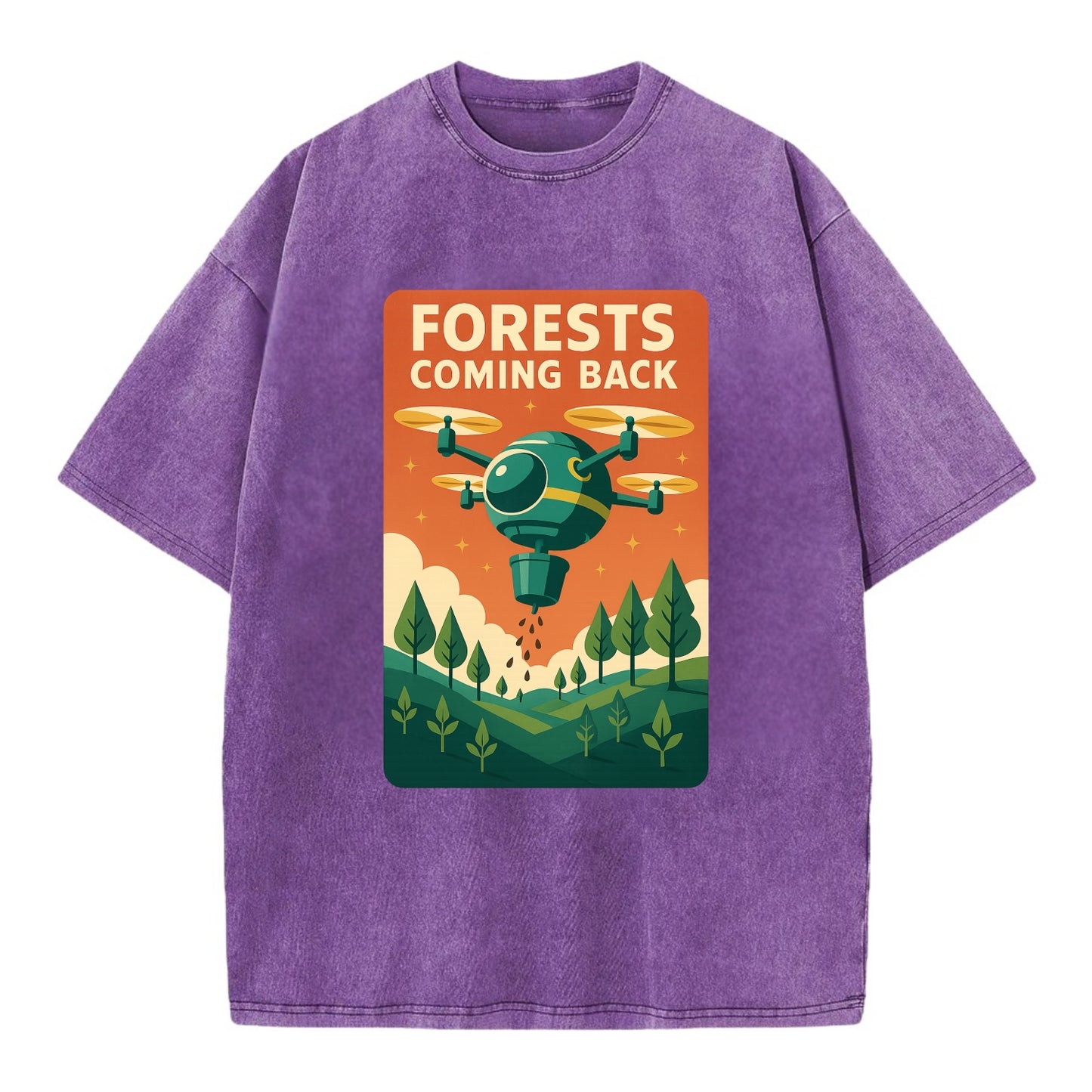 Reforestation drone planting millions of trees - "Forests Coming Back" - nature - Vintage T-shirt - Purple