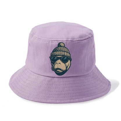 Jacksonville Manatee wearing Jacksonville beanie with pom pom and wayfarer sunglasses - Bucket Hat - Purple