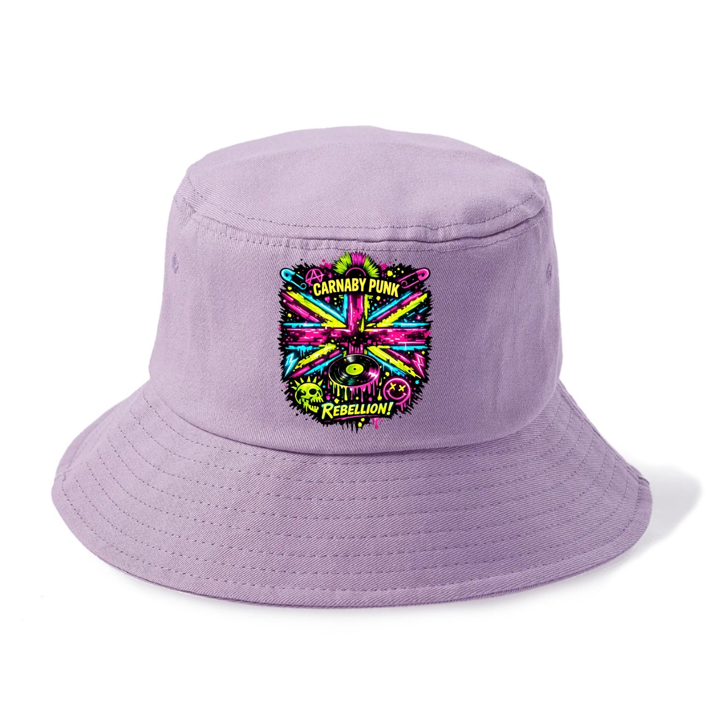 CARNABY PUNK | Swinging 60s meets 70s punk | Psychedelic Union Jack pattern | Bold - Bucket Hat - Purple