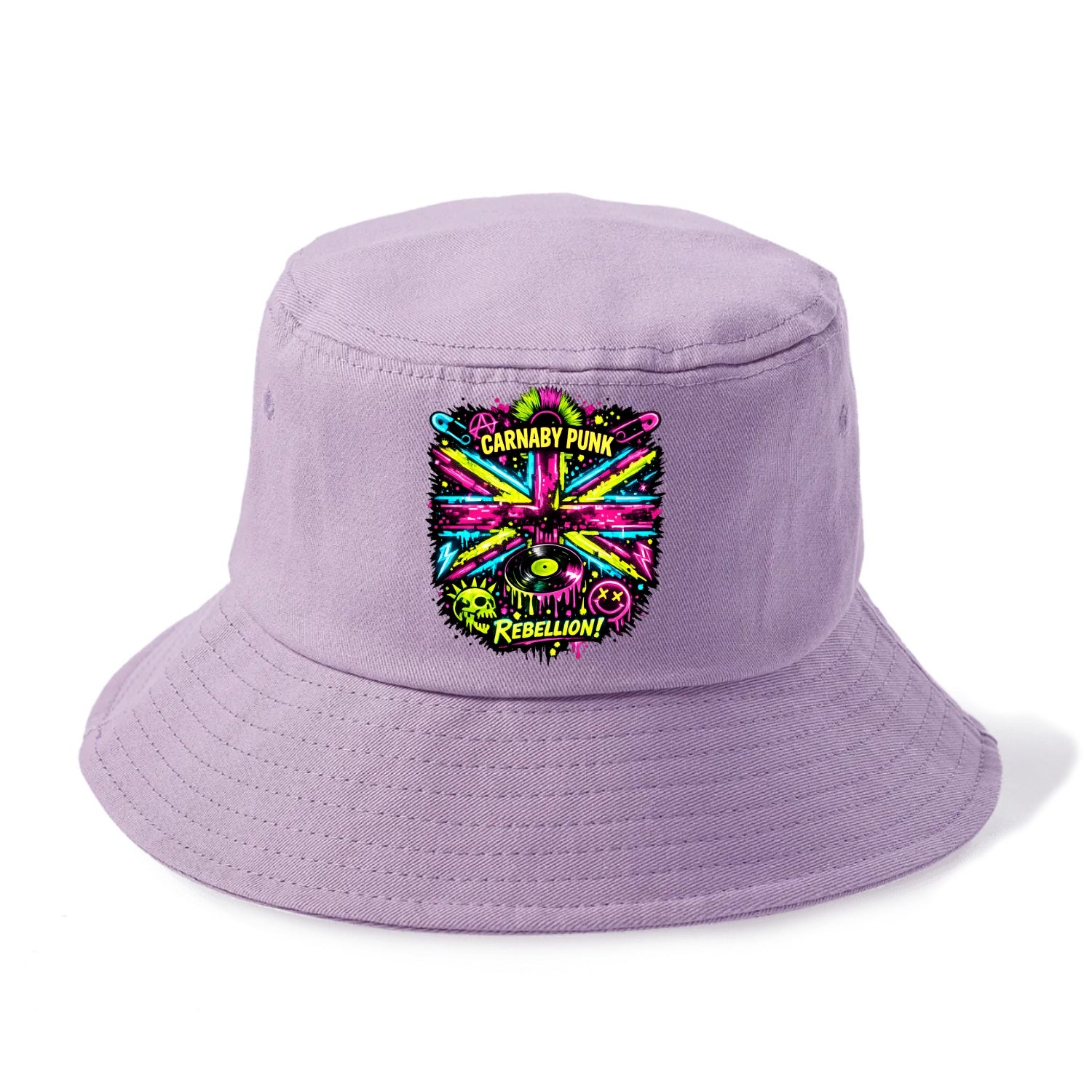 CARNABY PUNK | Swinging 60s meets 70s punk | Psychedelic Union Jack pattern | Bold - Bucket Hat - Purple