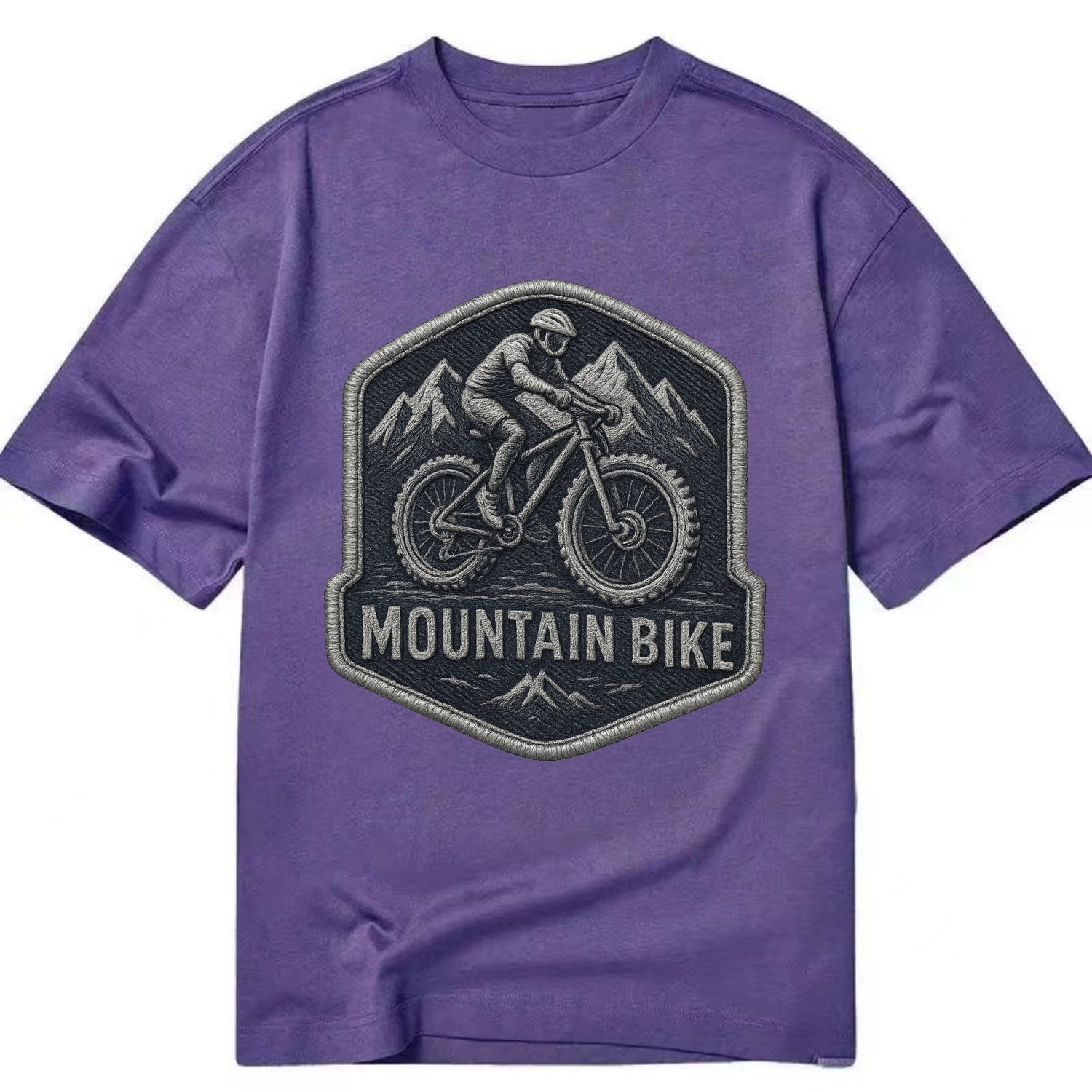 Mountain bike with rugged tires - cyclist badge - Classic T-shirt - Purple