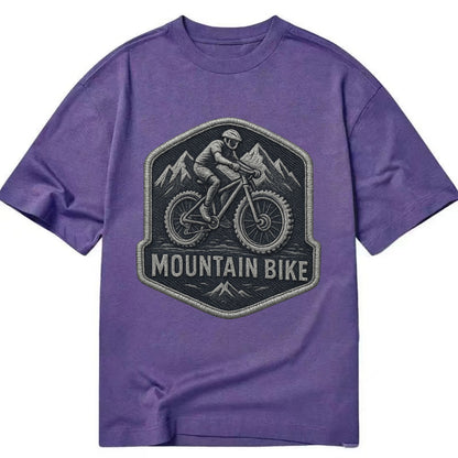 Mountain bike with rugged tires - cyclist badge - Classic T-shirt - Purple