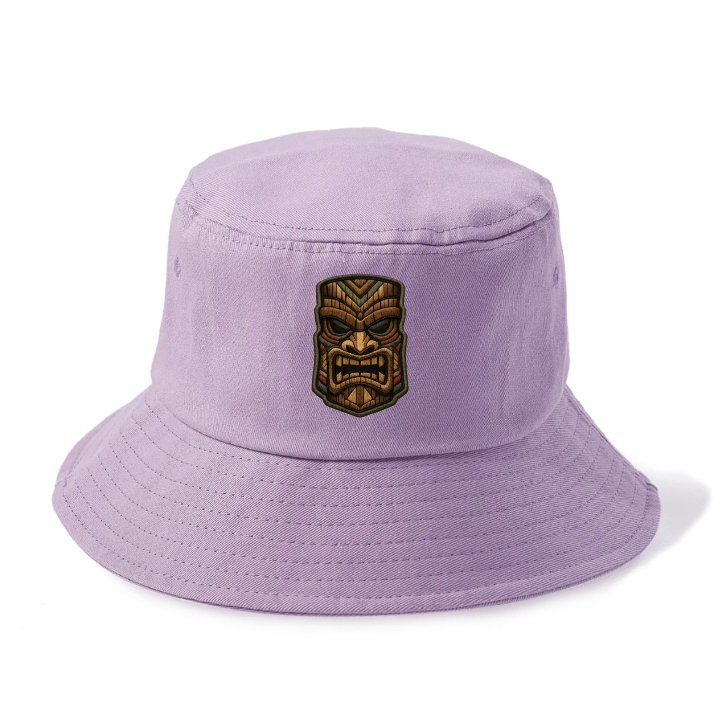 TIKI MASK - carved totem in brown and red , Polynesian - Bucket Hat - Purple