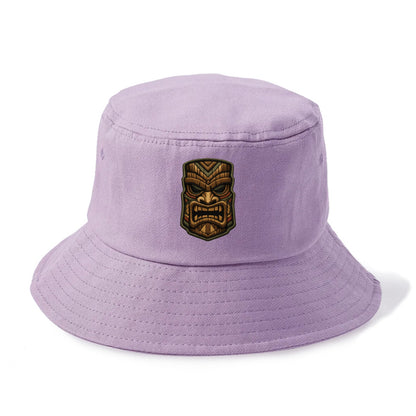 TIKI MASK - carved totem in brown and red , Polynesian - Bucket Hat - Purple