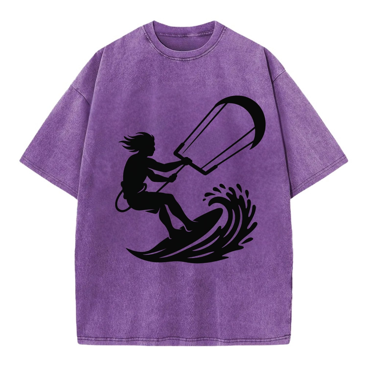 Kite surfer riding wave - Vintage T-shirt - Purple