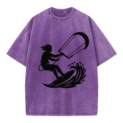 Kite surfer riding wave - Vintage T-shirt - Purple